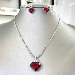 VINTAGE OCEANIC RED HEART NECKLACE AND EARRINGS BY SWAROVSKI